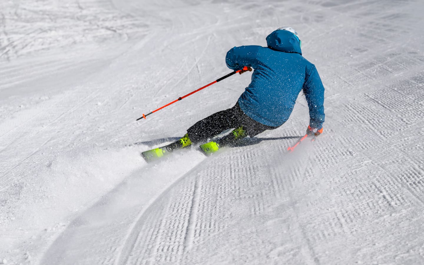Tomas Mical from behind, leaving a clean carved track in the corduroy